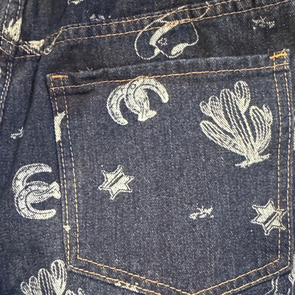 Stylish Blue western Patterned Straight Leg Jeans - Picture 8 of 11